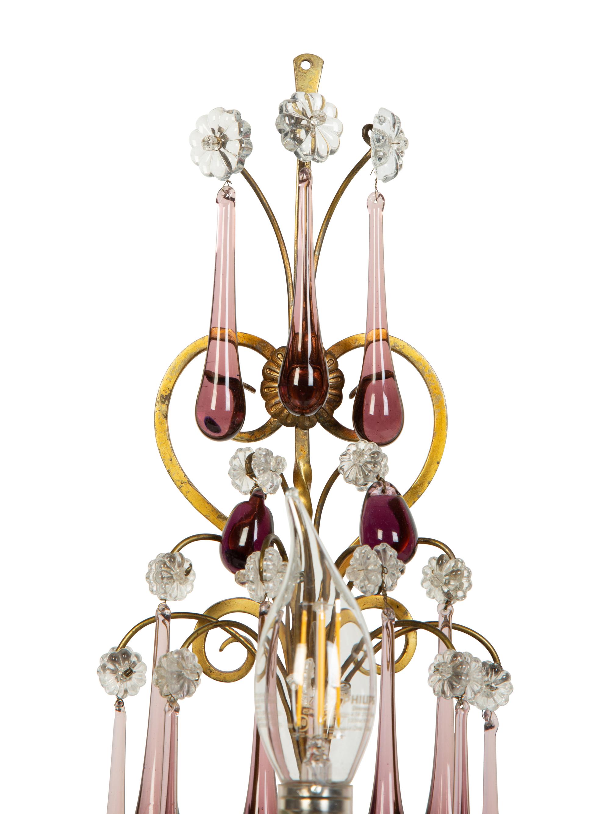 A Pair of Italian Gilt Bronze and Glass Three-Light Candelabra
