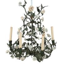 A French Tole and Porcelain Six-Light Chandelier