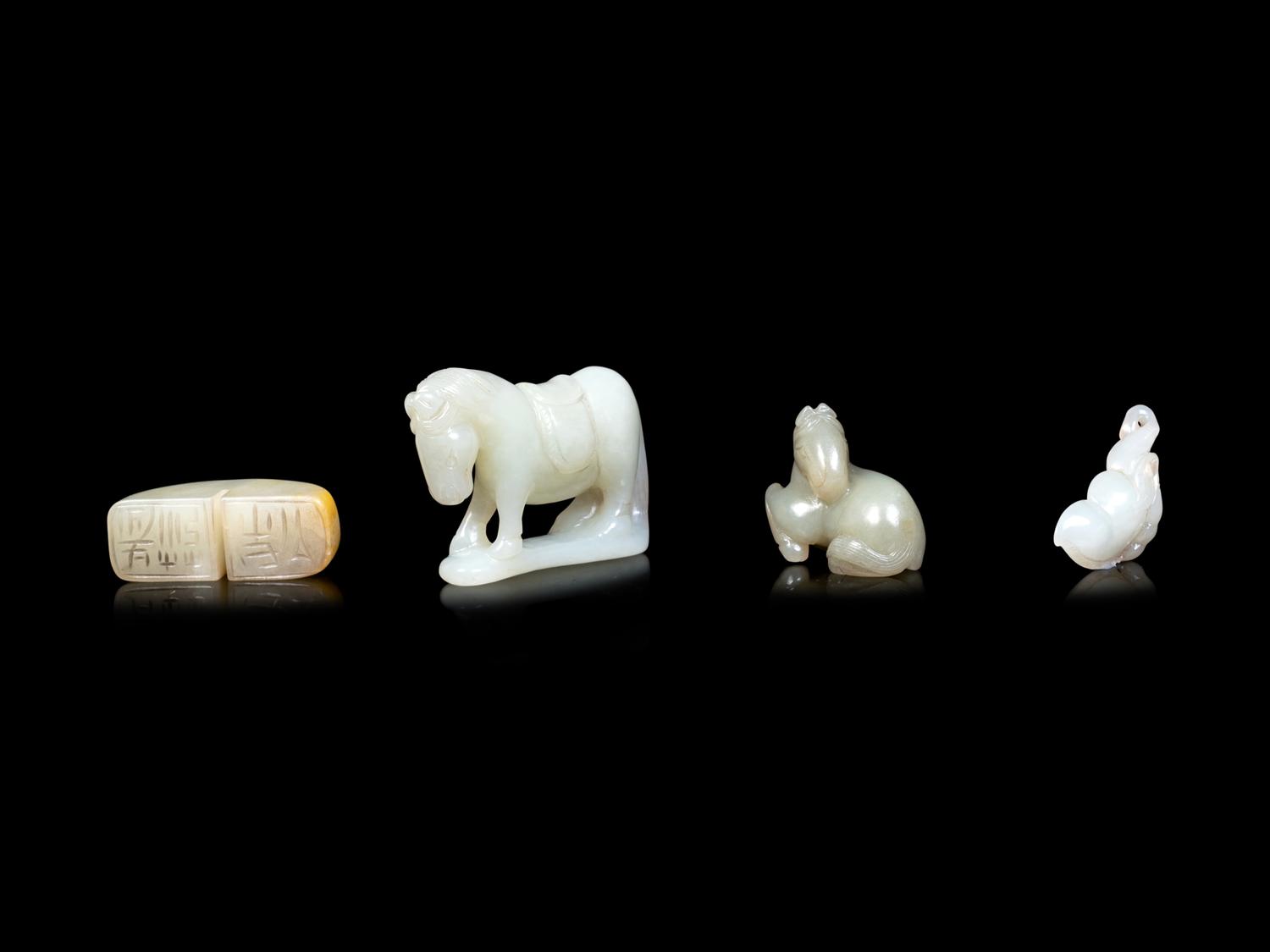 Four Chinese Pale Celadon Jade Carvings