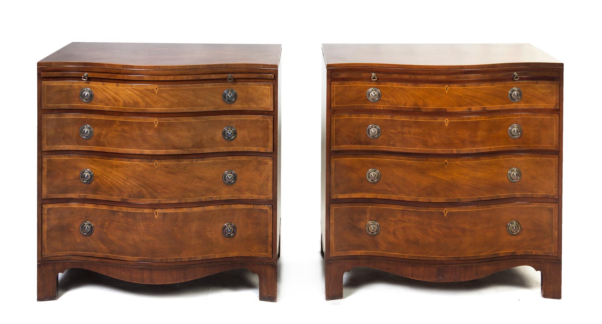 A Pair of George III Style Mahogany Bachelor's Chests, Height 35 x width 20 1/2 x depth 35 inches.