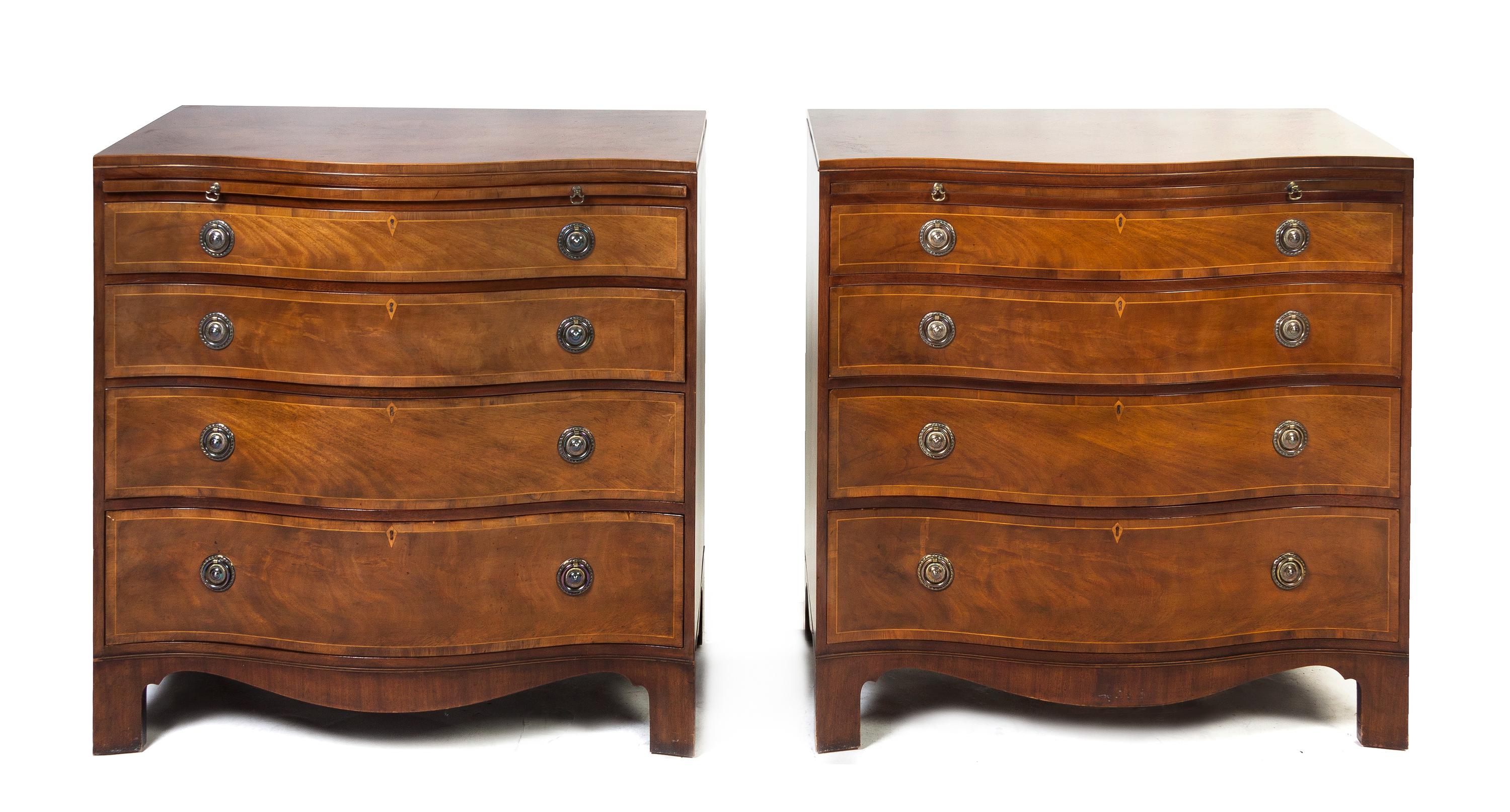A Pair of George III Style Mahogany Bachelor's Chests, Height 35 x width 20 1/2 x depth 35 inches.