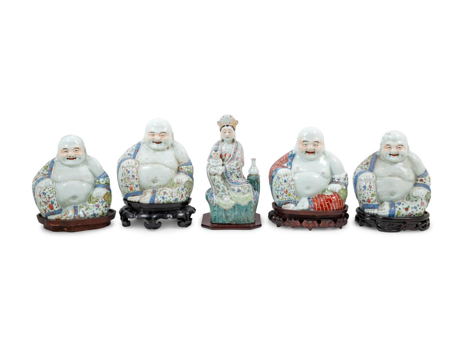 Five Chinese Famille Rose Porcelain Immortal Figures