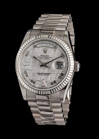 An 18 Karat White Gold and Diamond Ref. 118239 Oyster Perpetual Day-Date Wristwatch with Meteorite Dial, Rolex, Circa 2001,