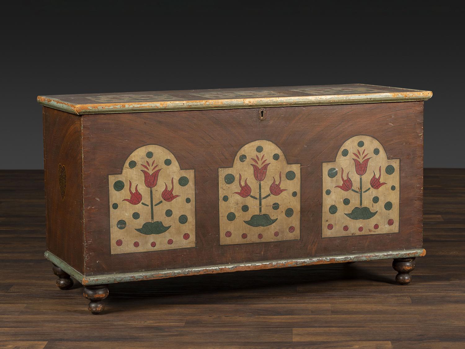 A Country Grain and Floral Painted Pine Painted Blanket Chest