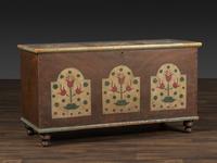 A Country Grain and Floral Painted Pine Painted Blanket Chest