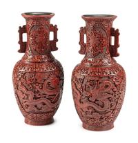 A Pair of Chinese Carved Red Lacquer Vases