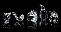 Steuben, a group of five figures, comprising a penguin, a large and a small rabbit, a pig, and a bird