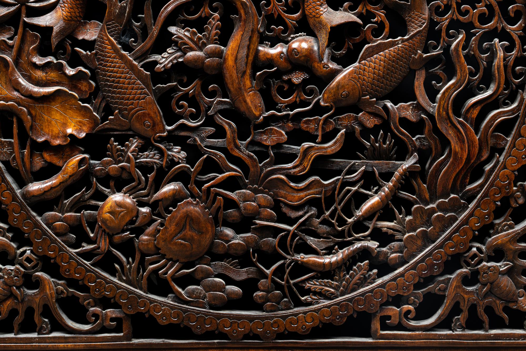 Two Chinese Carved Hardwood Panels
