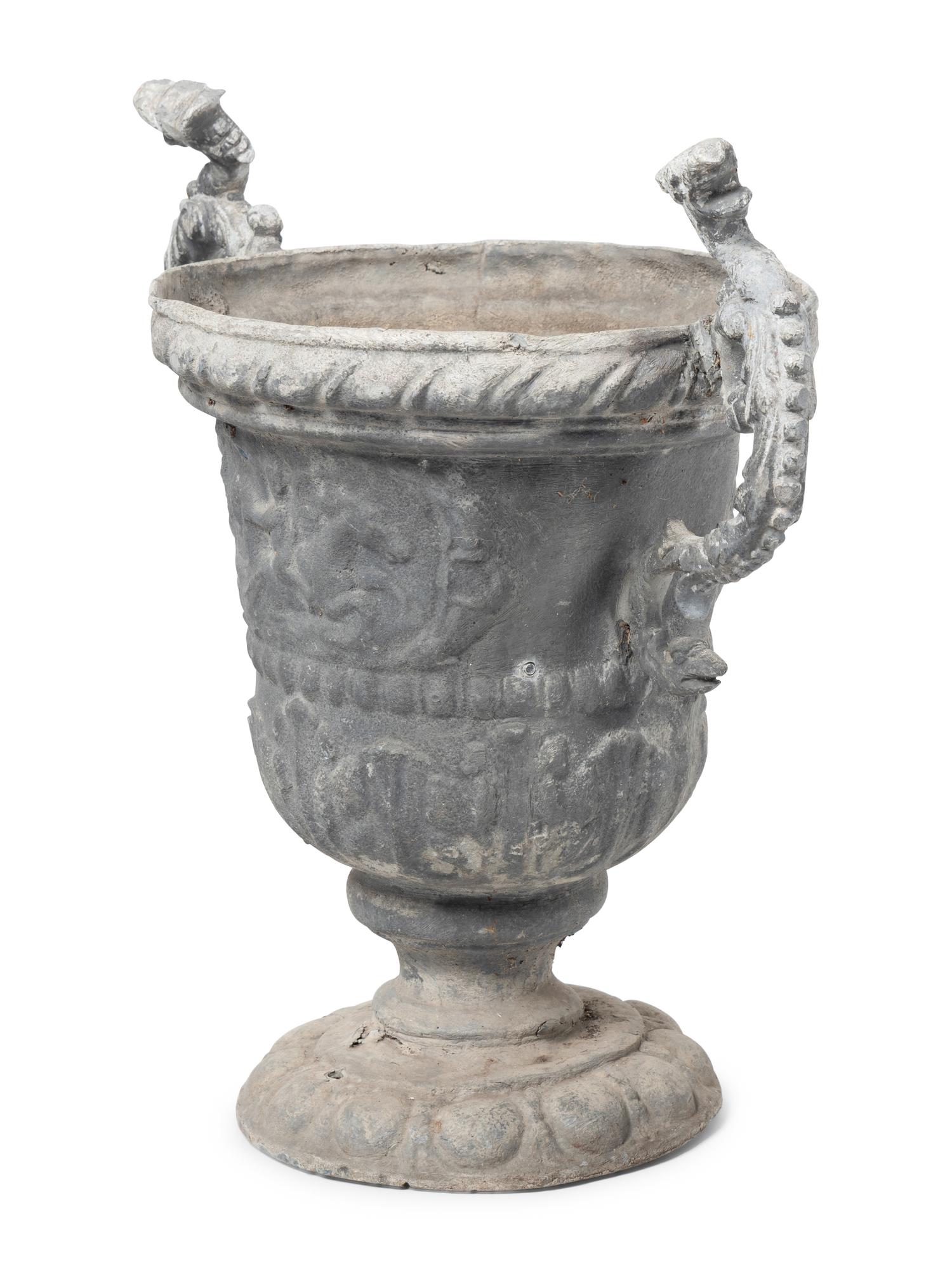 A Group of Six Cast Metal Campagna-Form Jardinières