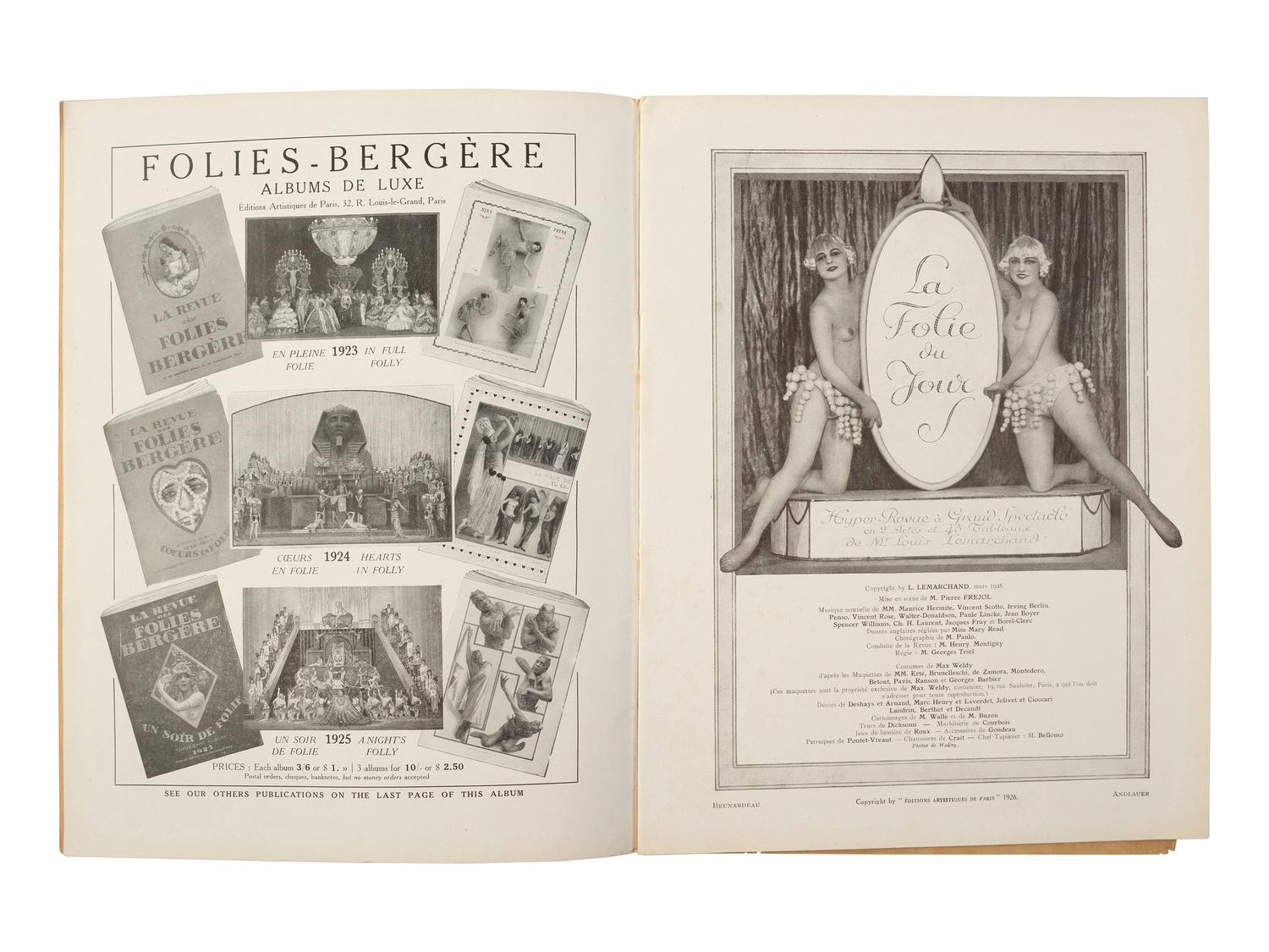 [BAKER, Josephine (1906-1975)]. A pair of programs for the Folies Bergère featuring Josephine Baker, 1926 and 1937.