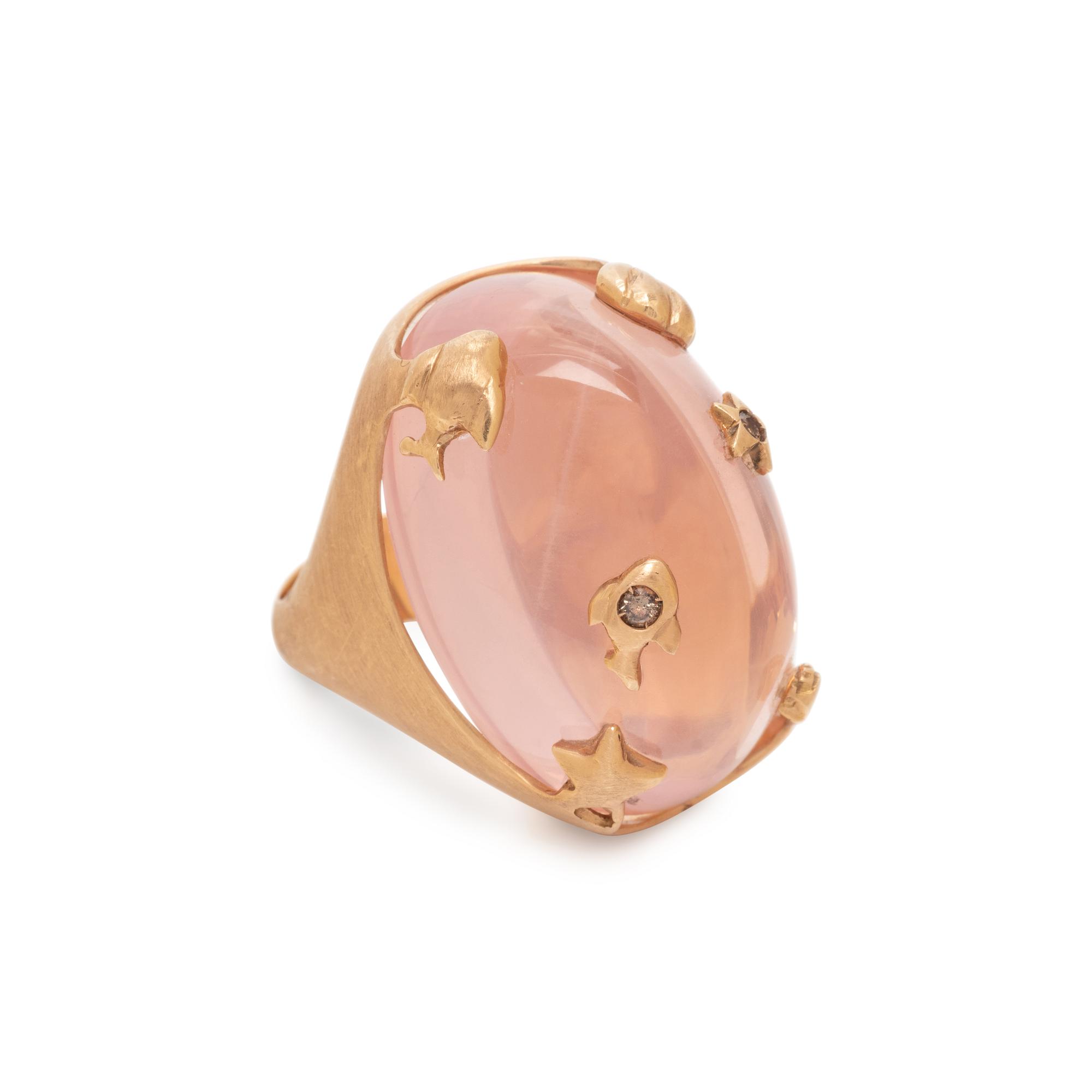 ROSE GOLD, ROSE QUARTZ AND BROWN DIAMOND RING