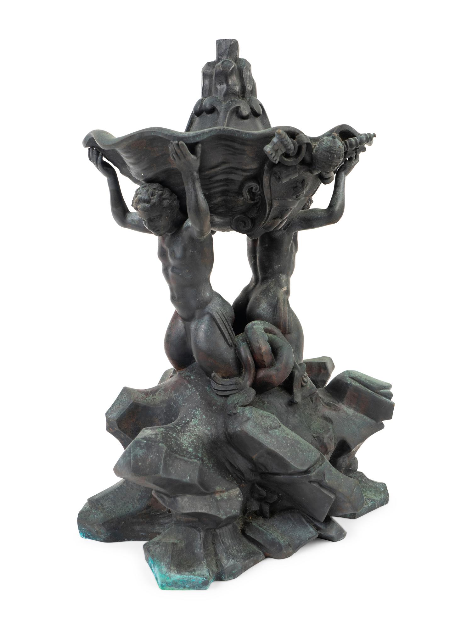 An Italian Patinated Bronze Table Fountain: The Fountain of the Tritons — 19TH CENTURY