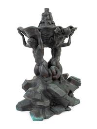 An Italian Patinated Bronze Table Fountain: The Fountain of the Tritons — 19TH CENTURY