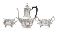 An Assembled American Silver Coffee Service, , comprising a coffee pot, Meriden Brittania Co., Meriden, CT and a creamer and sugar set,