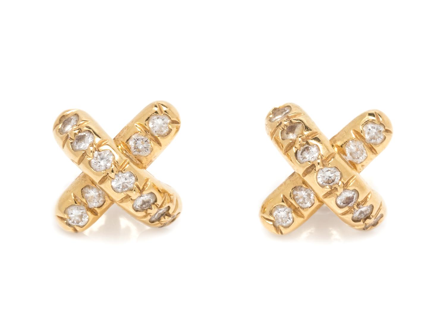 A Pair of 18 Karat Yellow Gold and Diamond 'X' Earrings, Tiffany & Co.,