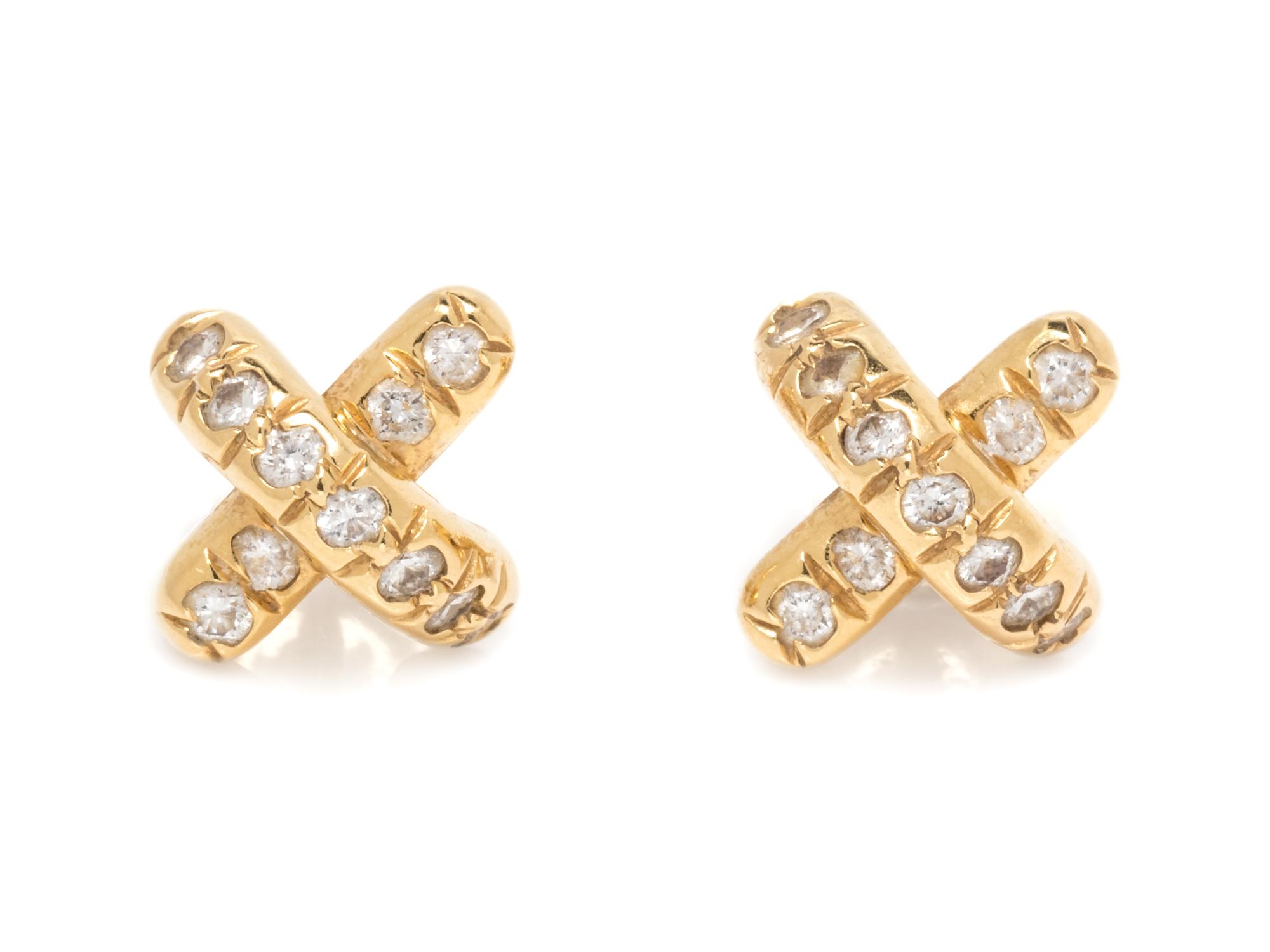 A Pair of 18 Karat Yellow Gold and Diamond 'X' Earrings, Tiffany & Co.,