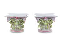 A Pair of Carved and Painted Wood Low Tables in the Form of Corinthian Capitals
