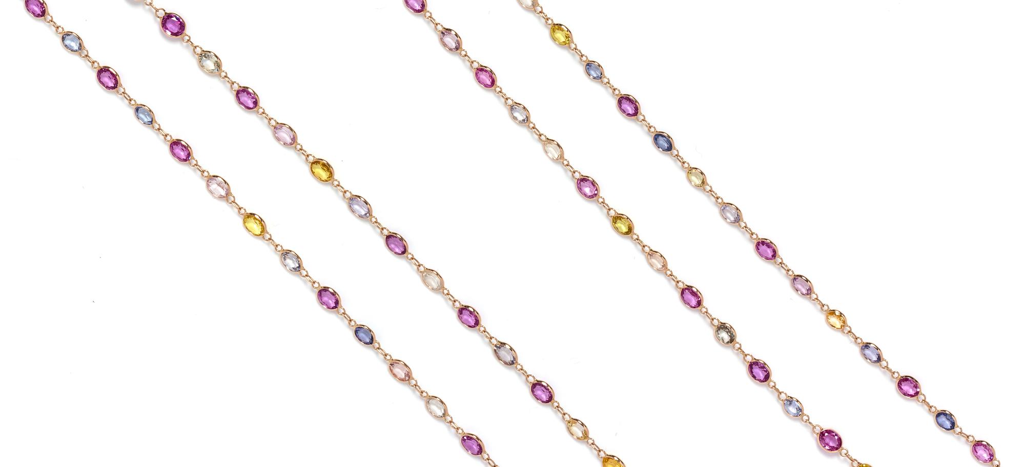 An 18 Karat Rose Gold and Multi Color Sapphire Longchain Necklace, 11.40 dwts.