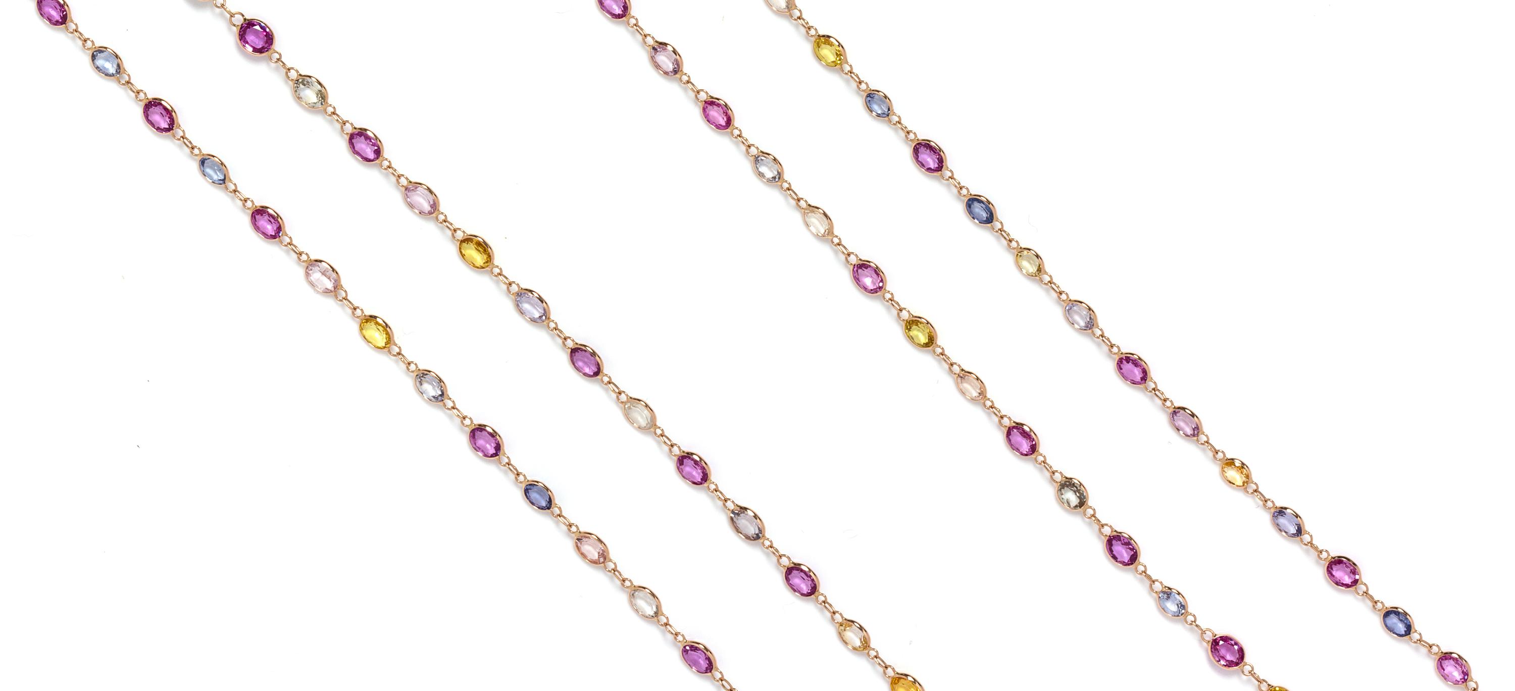 An 18 Karat Rose Gold and Multi Color Sapphire Longchain Necklace, 11.40 dwts.