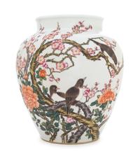 A Large Famille Rose Porcelain Jar Height 13 inches.