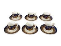 A Set of Six Burslem Porcelain Butterfly and Foliage Cups and Saucers — LATE 19TH CENTURY