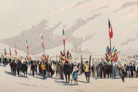 [TRAVEL - WINTER OLYMPICS]. ALO (HALLO, Charles), artist. Chamonix Mont-Blanc / Sports d'Hiver à l'occasion de la VIIIe Olympiade / 25 Janvier-5 Fevrier 1924 . Paris: Cornille & Serre, 1924.