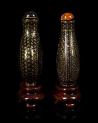 Two Chinese Laque Burgaute Snuff Bottles
