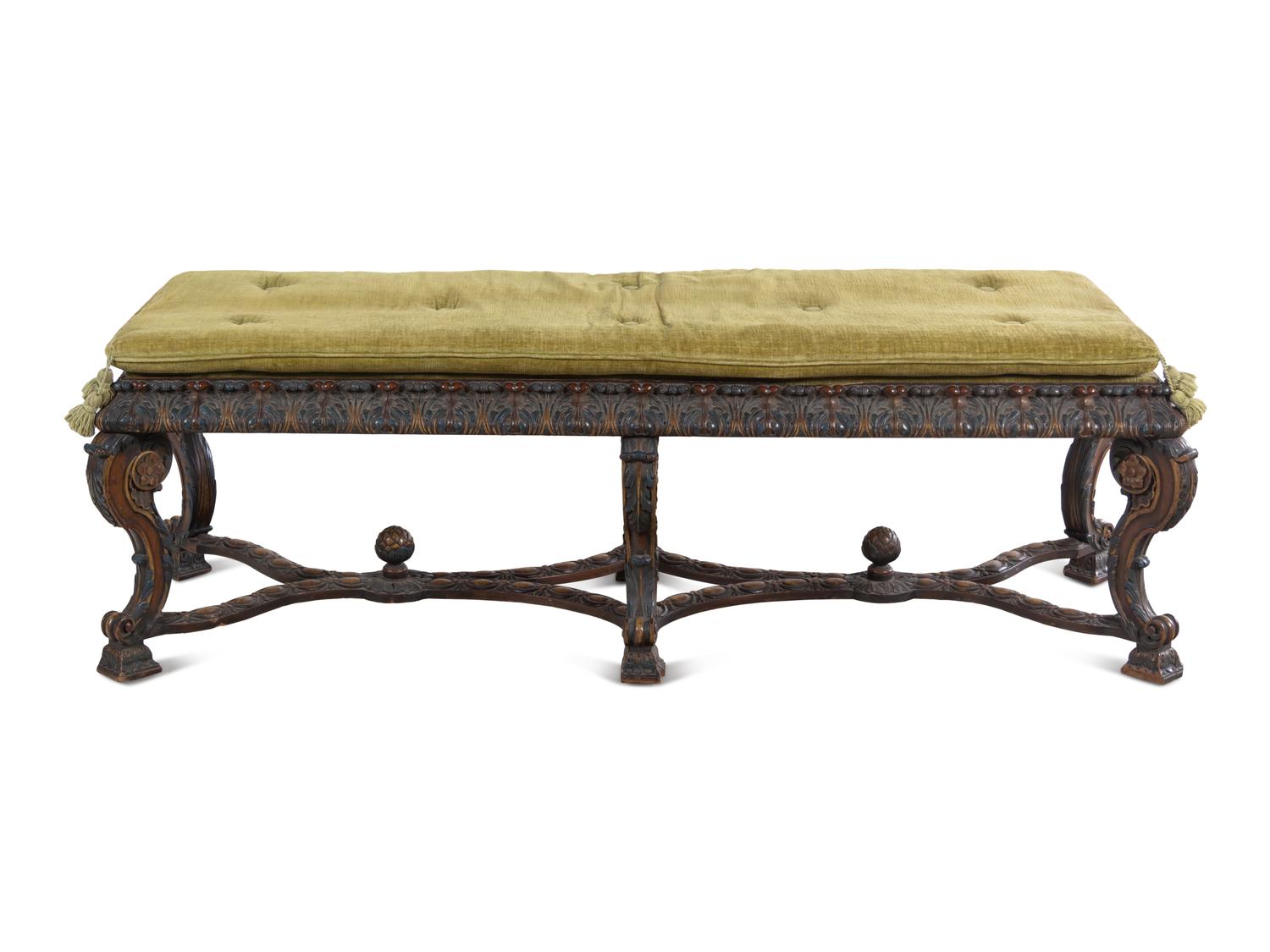 A Louis XIV Style Painted Bench