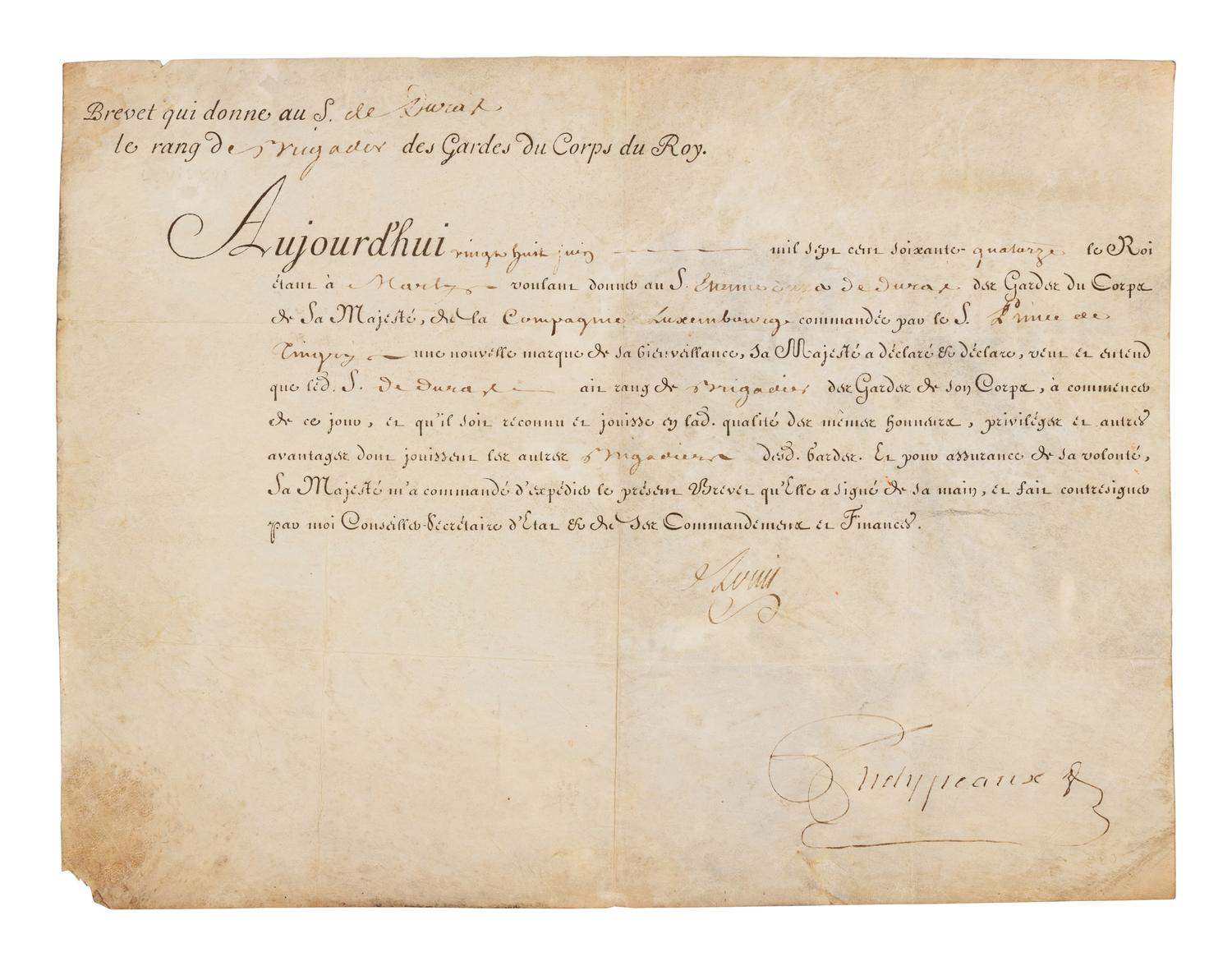 [LOUIS XVI]. A group of 2 documents with secretarial signatures, comprising: