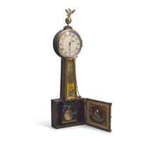 A Classical Parcel-Gilt, Brass-Mounted and Eglomise-Panel Inset Banjo Clock