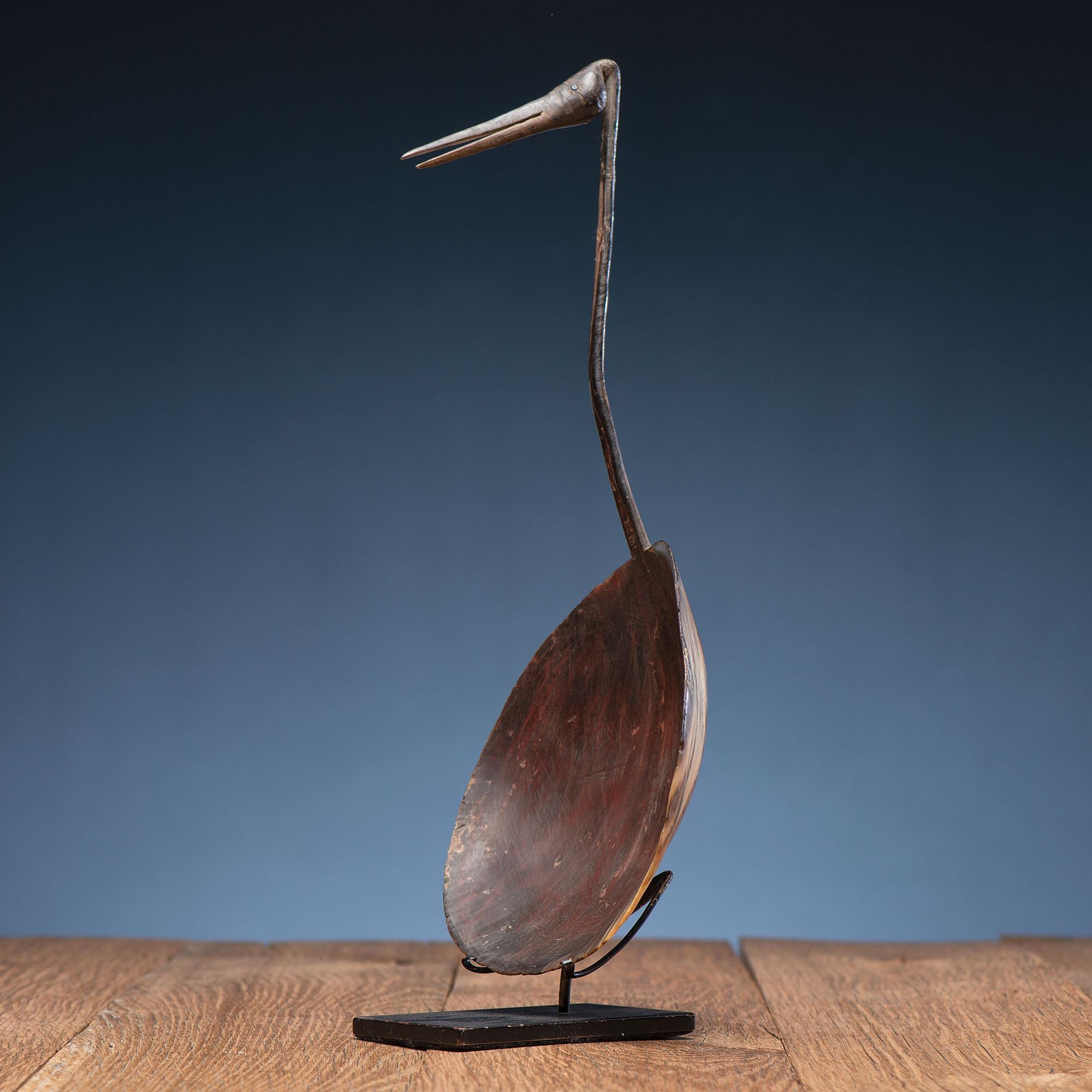 Sioux Buffalo Horn Ladle, with Crane Effigy