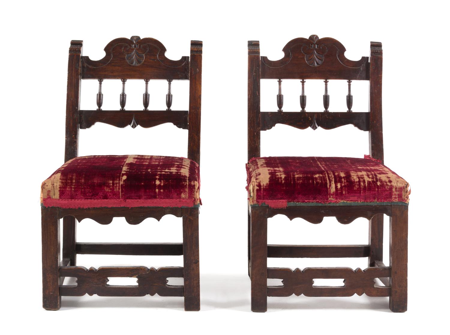 A Pair of French Walnut Side Chairs Height 31 inches. — CIRCA 1900