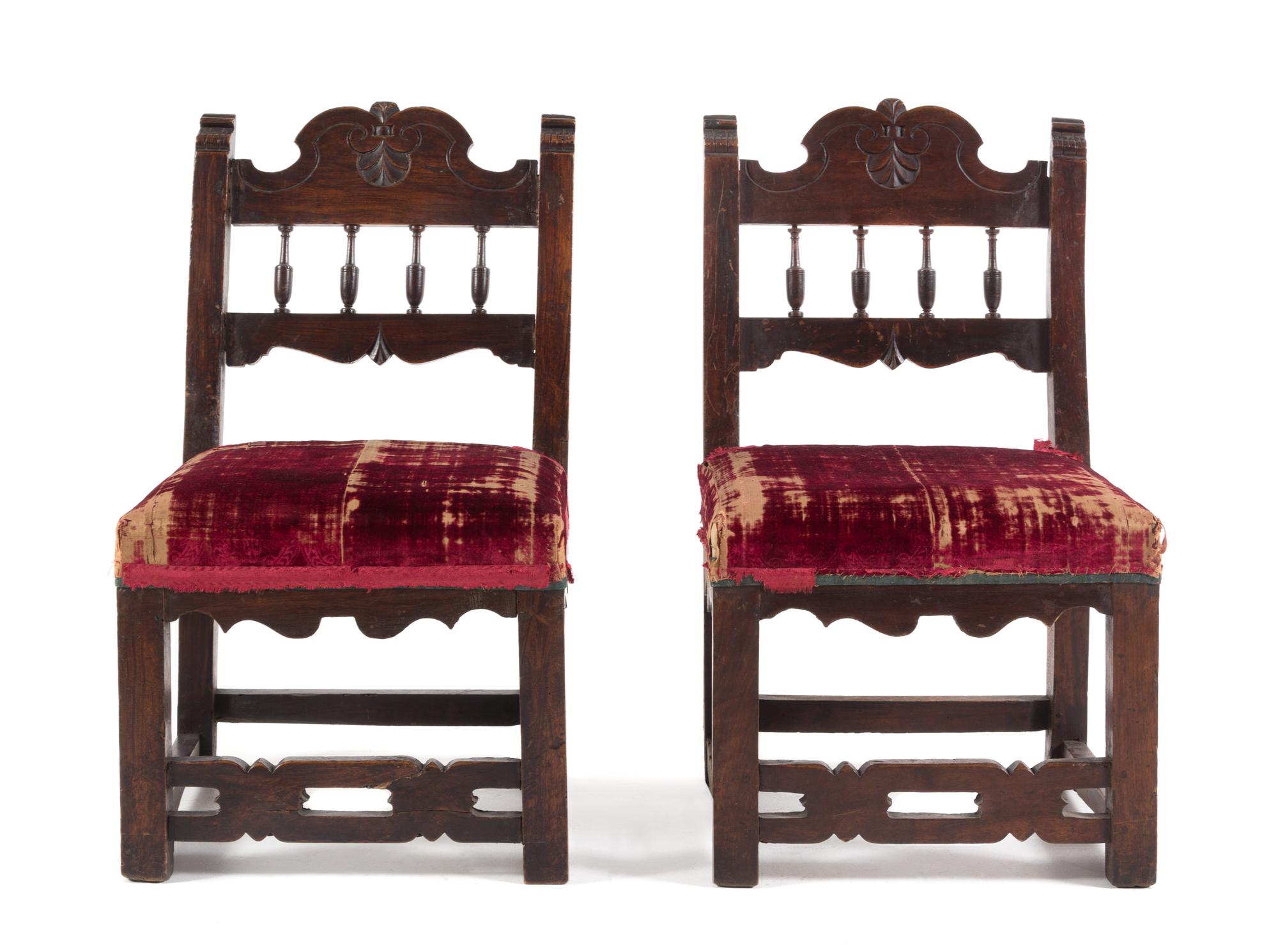 A Pair of French Walnut Side Chairs Height 31 inches. — CIRCA 1900