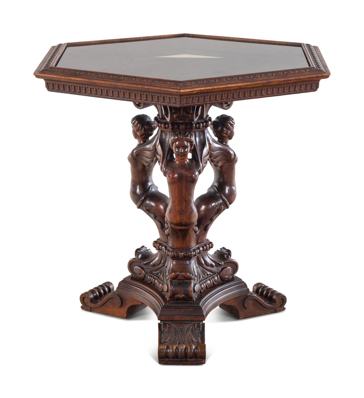 An Italian Renaissance Revival Carved Walnut Figural Table