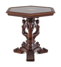 An Italian Renaissance Revival Carved Walnut Figural Table