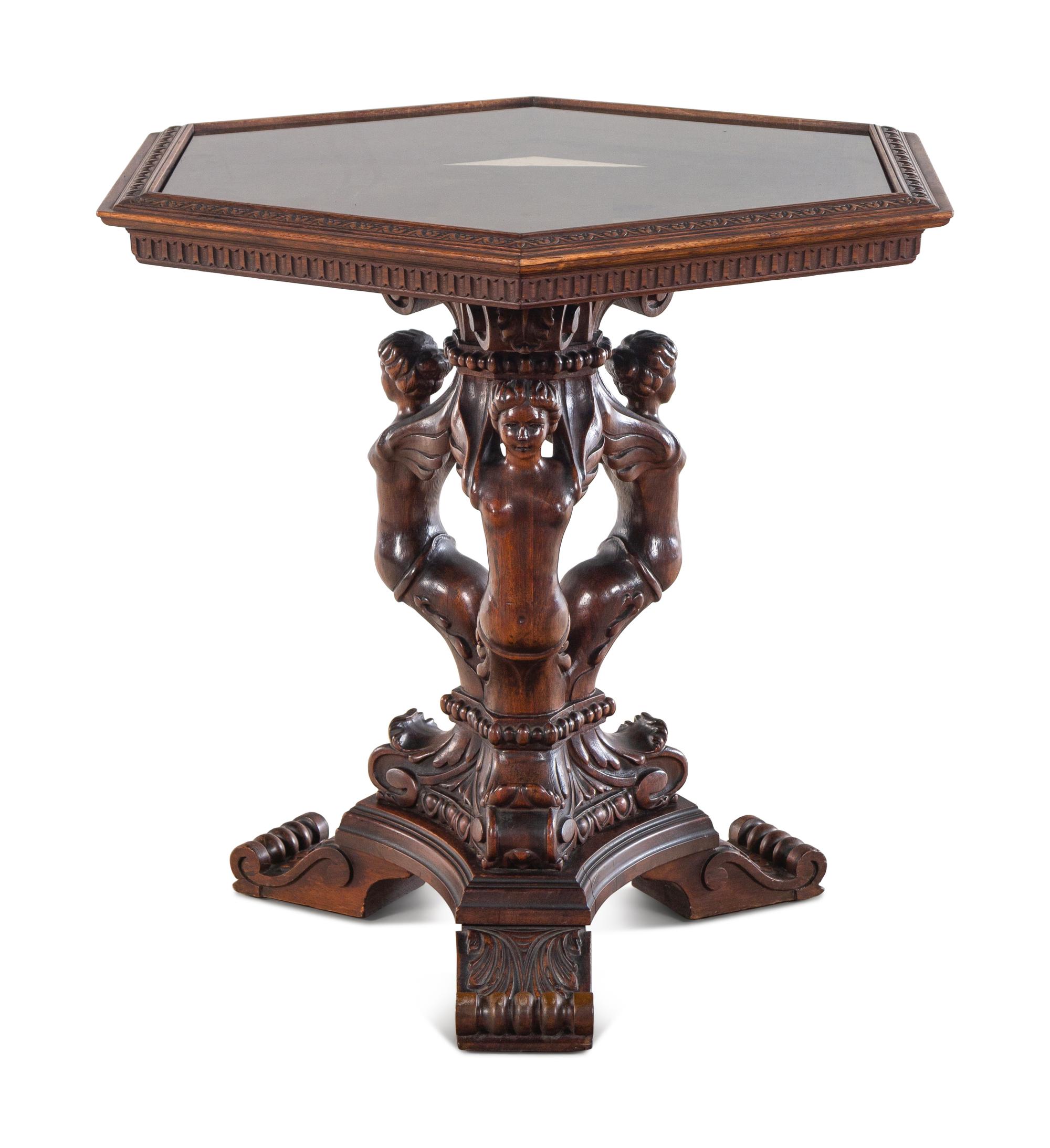 An Italian Renaissance Revival Carved Walnut Figural Table