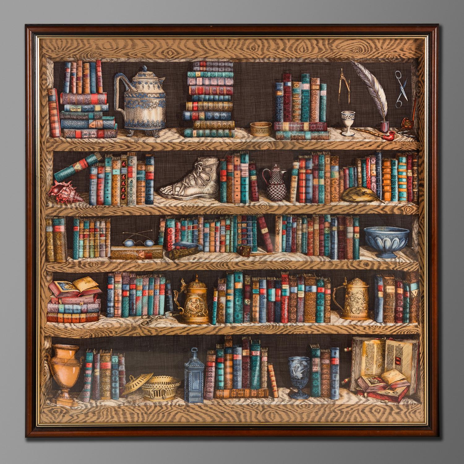 Libreria Screen-printed fabric panel