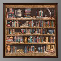 Libreria Screen-printed fabric panel