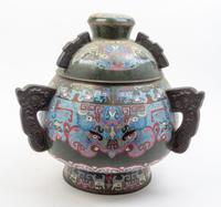 A Pair of Archaistic Cloisonne Vessels Height 16 1/2 inches.