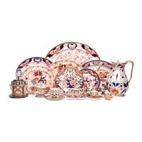 A Collection of English Imari Palette Porcelain and Stoneware Articles