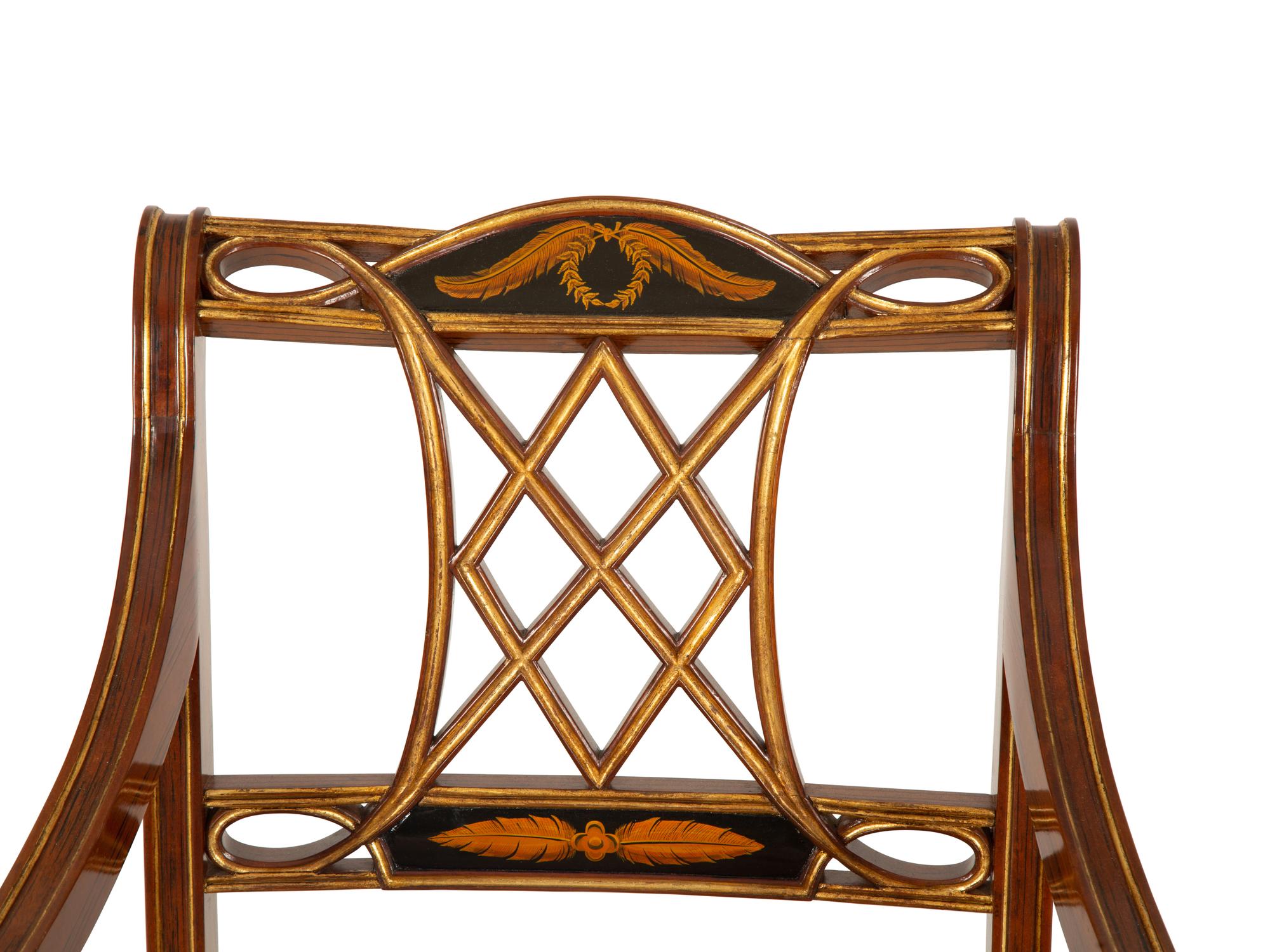 A Regency Style Rosewood and Parcel Gilt Open Armchair