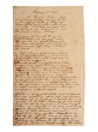[ENSLAVEMENT & ABOLITION]. Manuscript will of Reuben Dodson bequeathing multiple enslaved persons to his wife and children. Tuscaloosa County, AL, 23 January 1860.