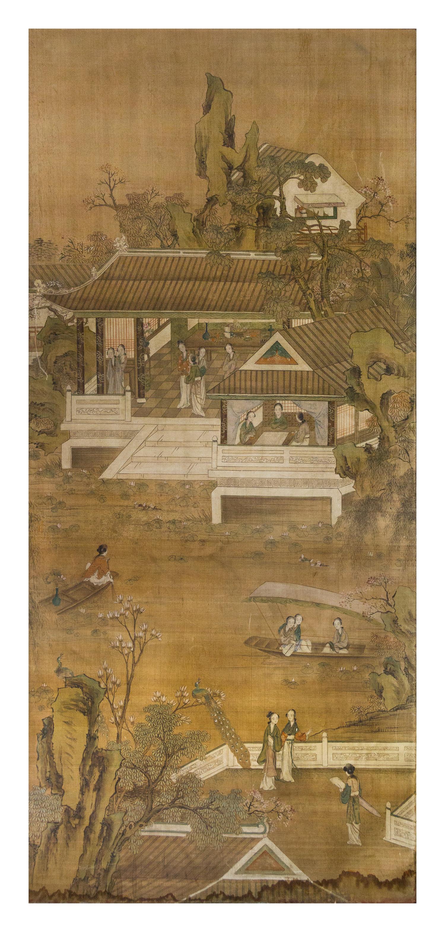 Two Ink and Color on Paper Paintings LIKELY 19TH/EARLY 20TH CENTURY Height 78 5/8 x width 34 5/8 inches. — LIKELY 19TH/EARLY 20TH CENTURY