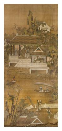 Two Ink and Color on Paper Paintings LIKELY 19TH/EARLY 20TH CENTURY Height 78 5/8 x width 34 5/8 inches. — LIKELY 19TH/EARLY 20TH CENTURY