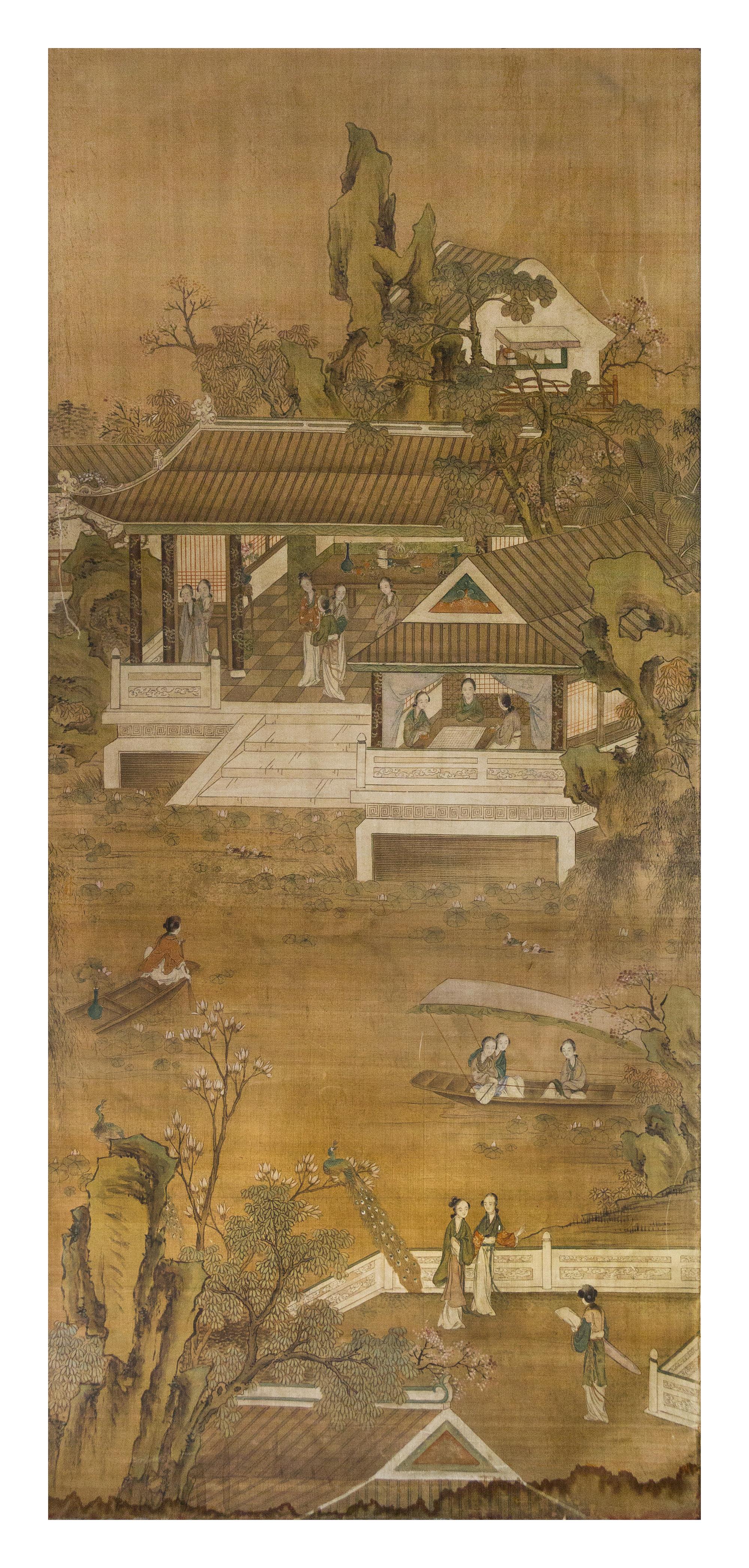 Two Ink and Color on Paper Paintings LIKELY 19TH/EARLY 20TH CENTURY Height 78 5/8 x width 34 5/8 inches. — LIKELY 19TH/EARLY 20TH CENTURY