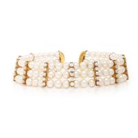 Cultured Pearl, Diamond, and Yellow Gold Choker Necklace