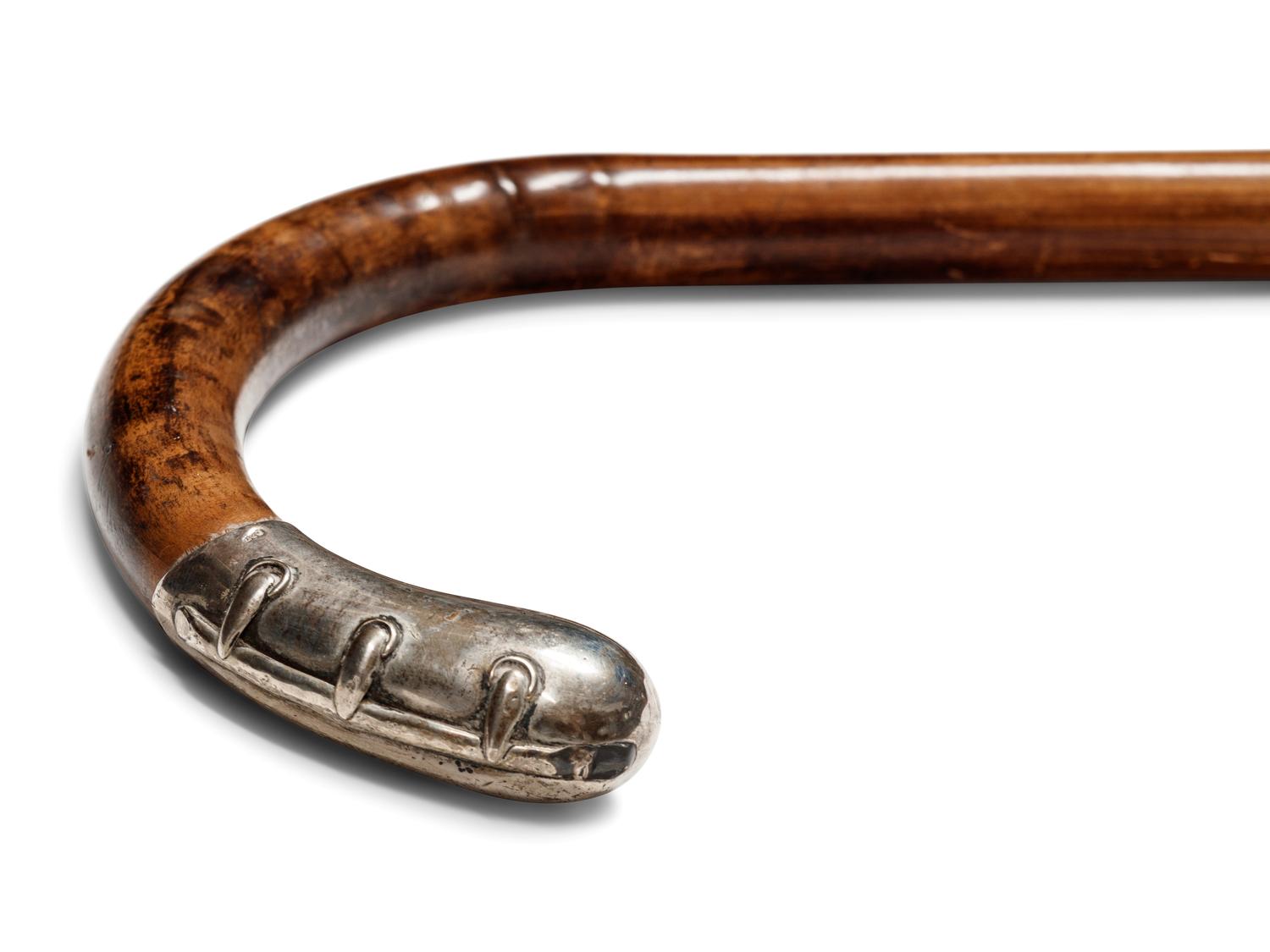 A Continental Silver Mounted Hardwood Walking Stick