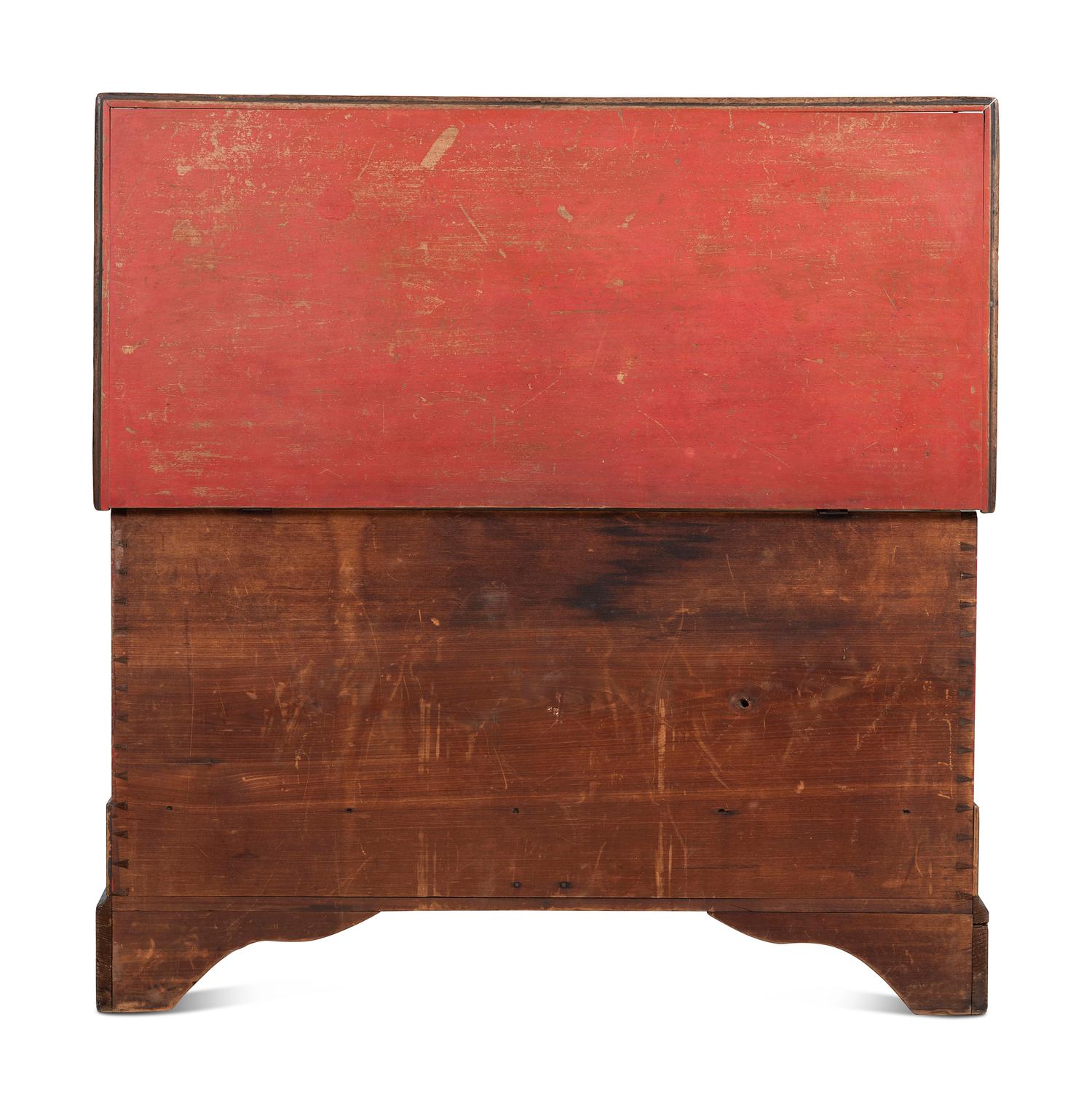 A Soap Hollow Stencil-Decorated and Heart-Carved Poplar Two-Drawer Blanket Chest