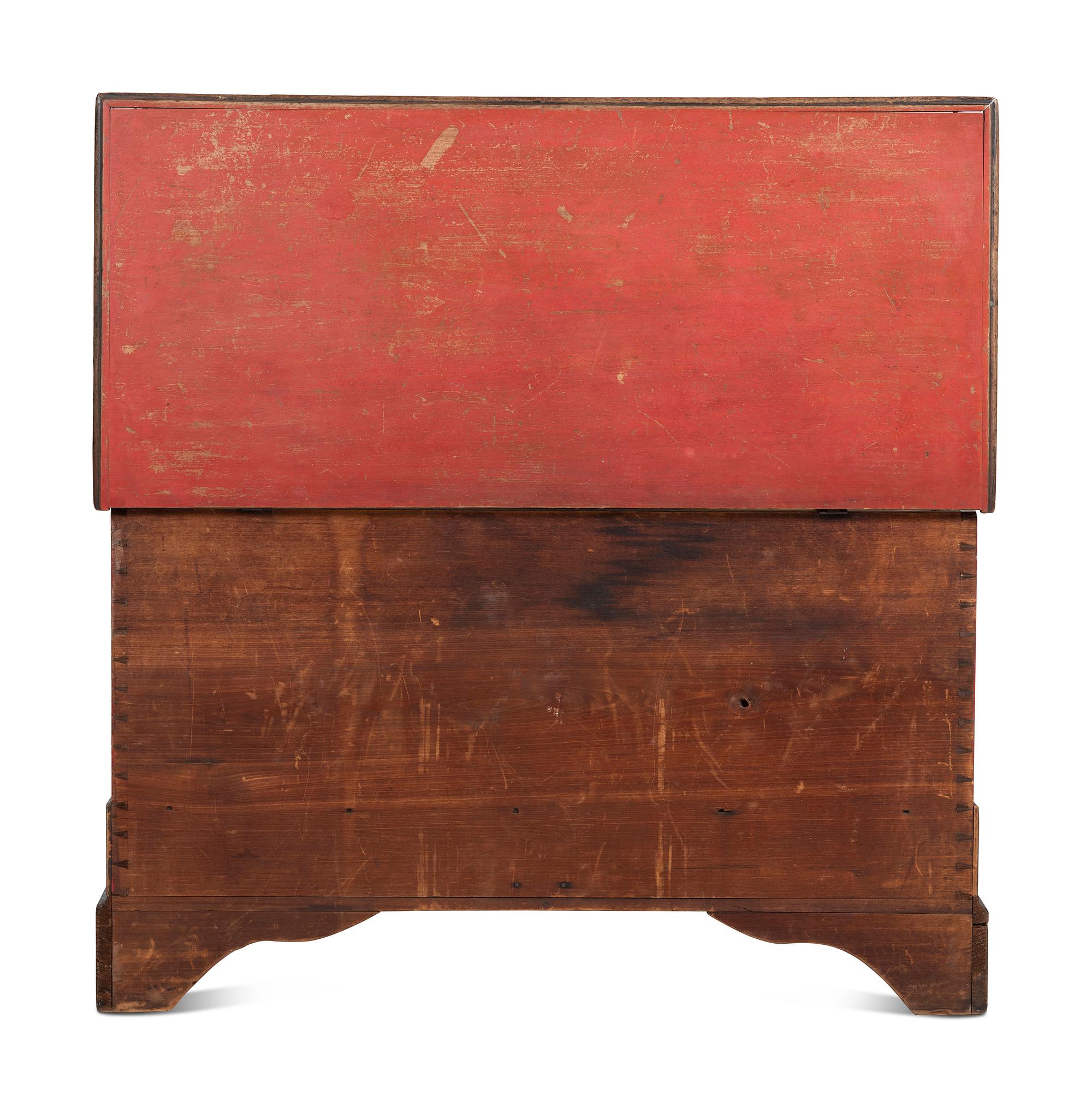 A Soap Hollow Stencil-Decorated and Heart-Carved Poplar Two-Drawer Blanket Chest