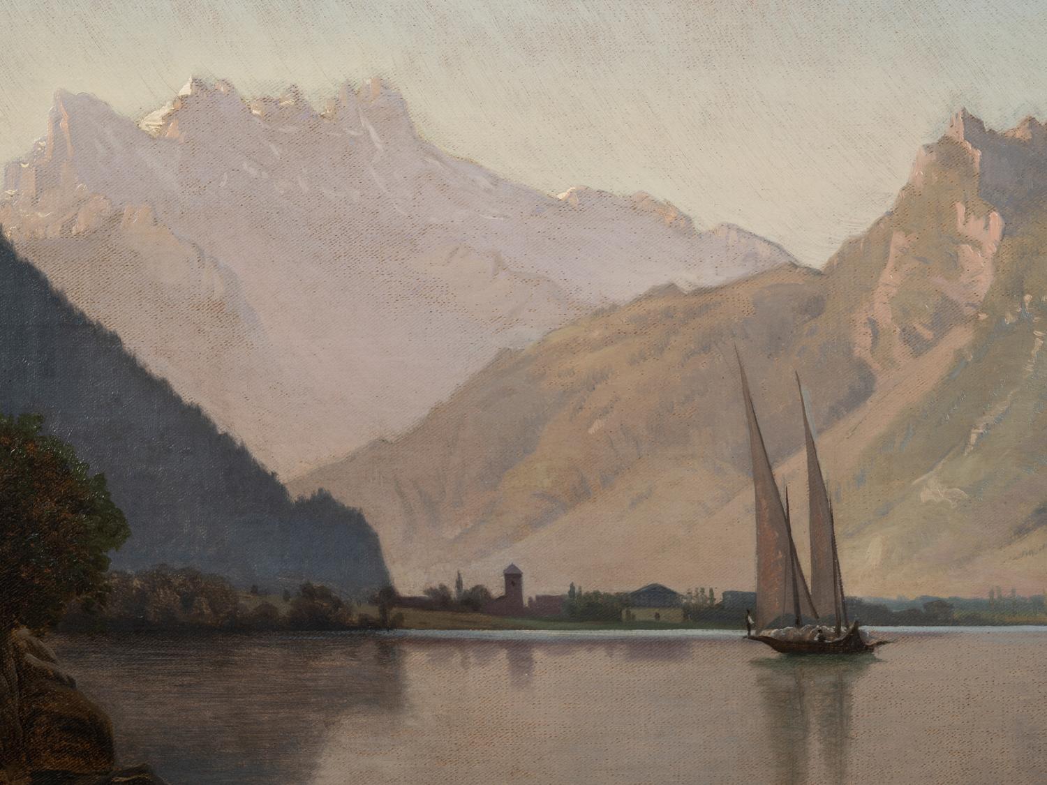 Mountain Lake with Sailboats